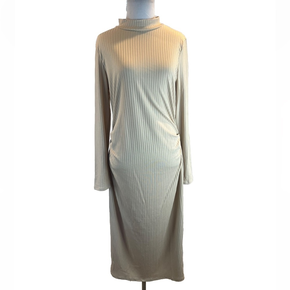 Boohoo Ribbed Funnel Neck Maternity MIDI Dress